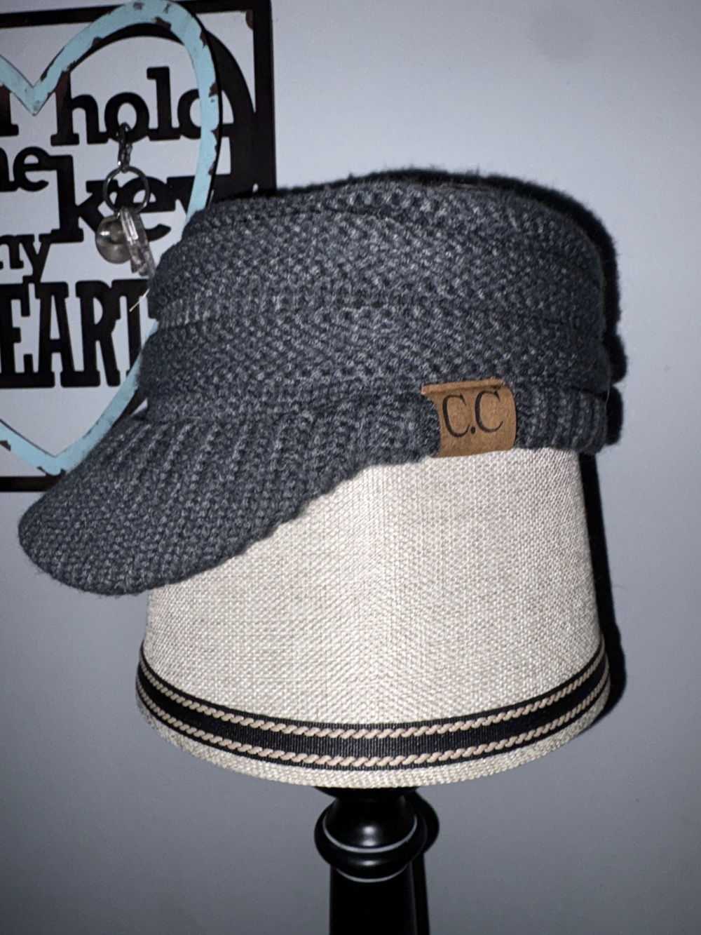C.C Exclusives Charcoal Gray Knit Visor Beanie Hat